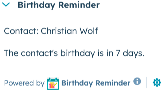 Birthday CRM Card