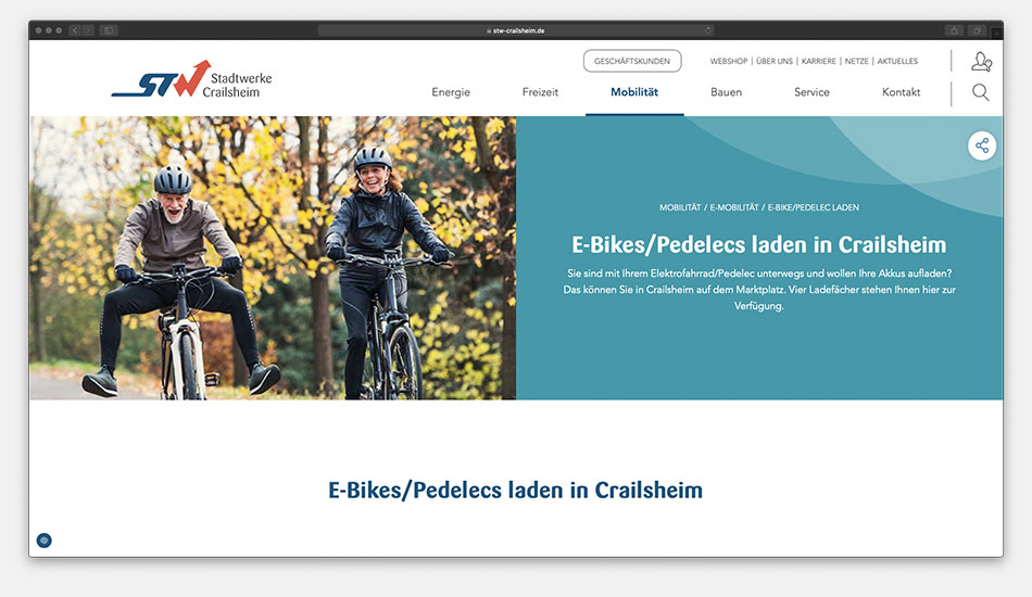 Screenshot aus dem Bereich E-Mobilität zum Thema E-Bikes