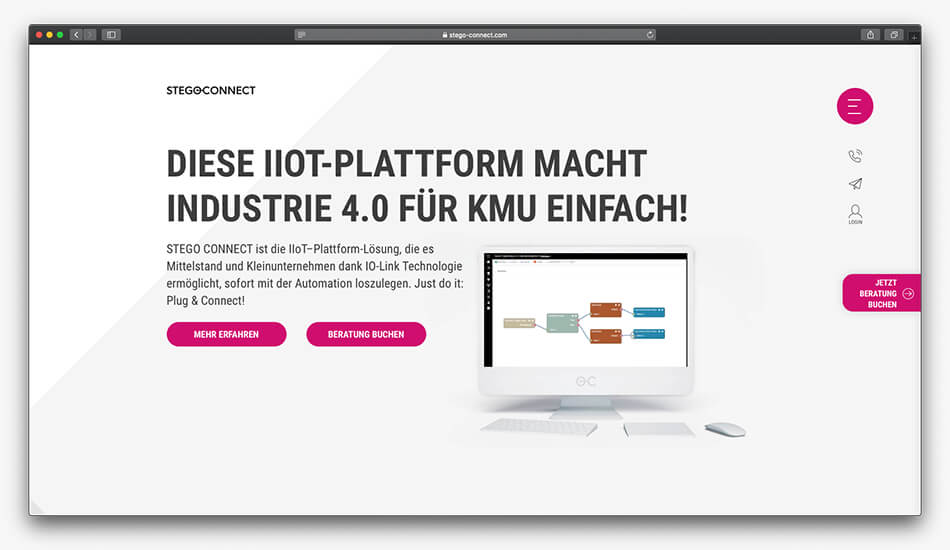 Screenshot der Website STEGO CONNECT