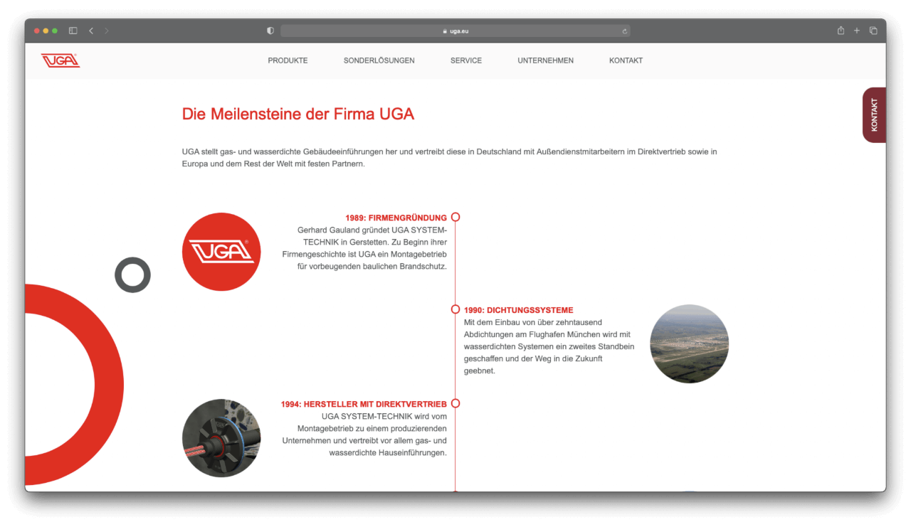 Die Geschichte des Unternehmens UGA auf der Website