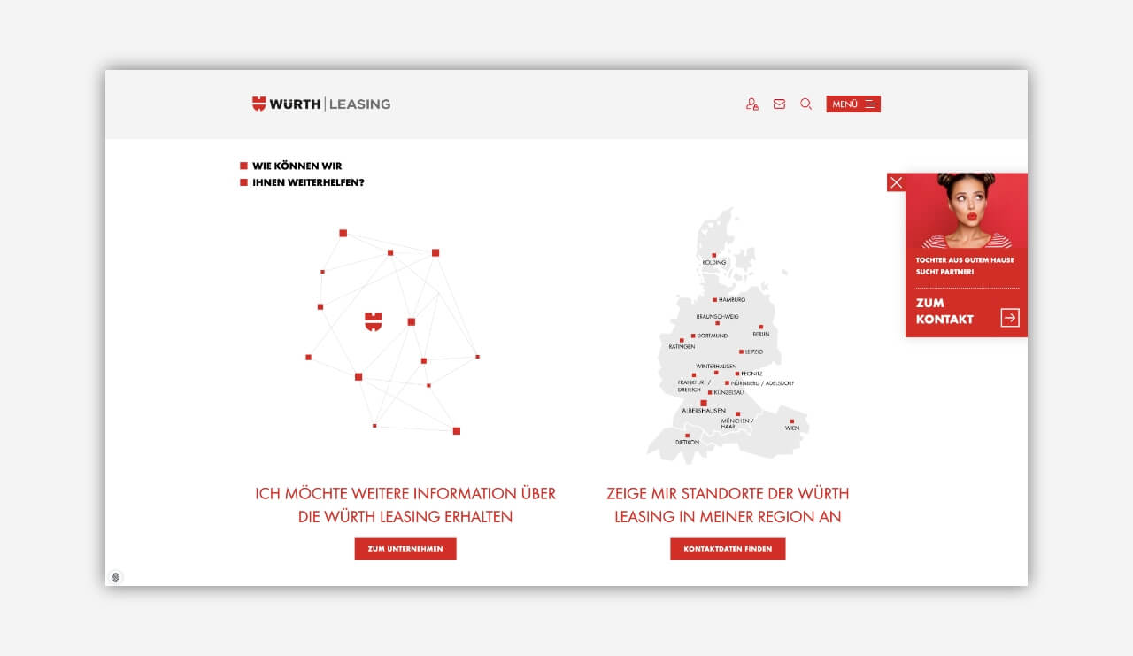 Würth Standorte auf zwei Karten auf der Website 